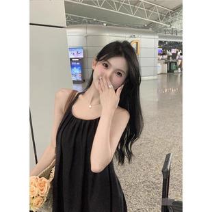 气质感高级性感露背挂脖吊带连衣裙女夏季 法式 海边度假仙女长裙子
