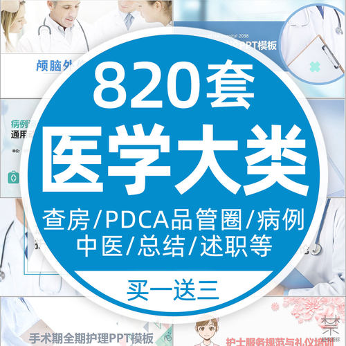 医学类ppt模板 医疗护理医生护士查房品管圈工作汇报计划总结述职
