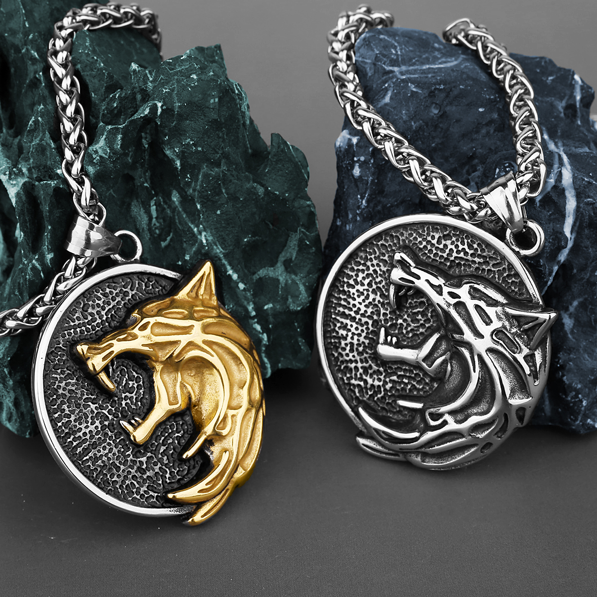 The Wizard Wolf Head Pendant Necklace for Geralt with A The