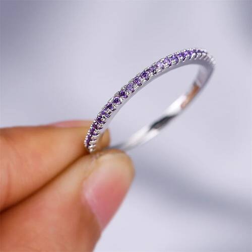 Classic Small Round Stone Wedding Band Thin Stacking Rings