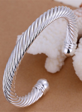 Sterling Silver Wide Hemp Rope Cuff Bangle Bracelet For