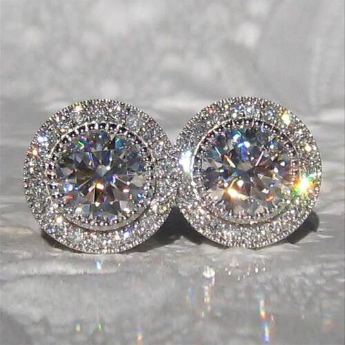 Sterling Silver Small Round Stud Earrings Women with Shiny