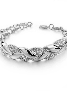 Luxury Gold Plated Crystal Zircon Leaf Woven Chain Bracelet