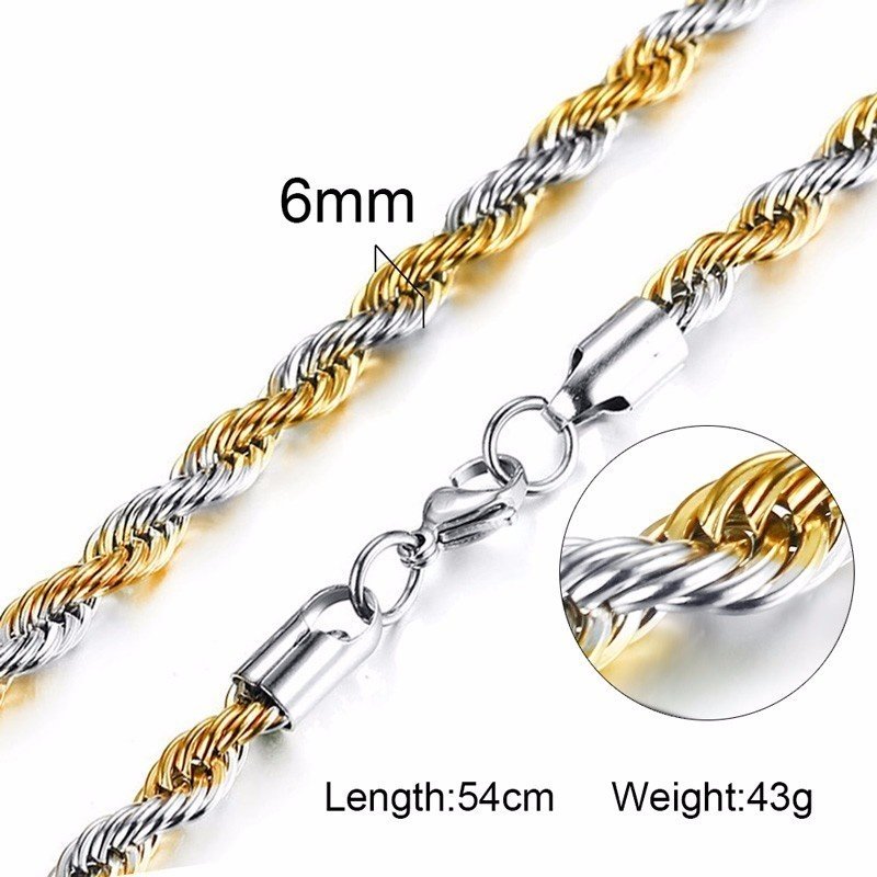 2024 Stainless Steel Rope Chain Men Necklace Gold Color Twis