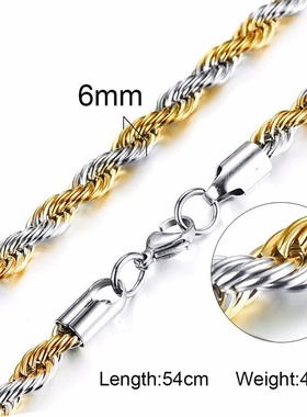 2024 Stainless Steel Rope Chain Men Necklace Gold Color Twis