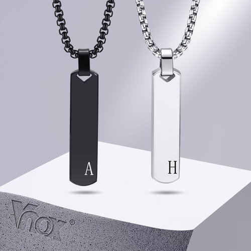 2023 Initial Bar Necklace for Men, Thick Geometric Vertical
