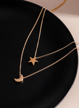 New Simple Romantic Girls Star Moon Necklace Gold Silver Col