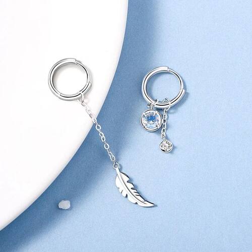 Sterling Silver Asymmetric Feather Earrings White Moonstone