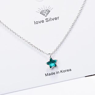 Sterling Silver Blue Star Crystal Pendants Necklaces For