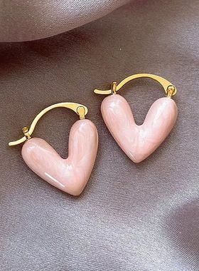 2024 New Korean Light Luxury Pink Oil Dropping Love Stud