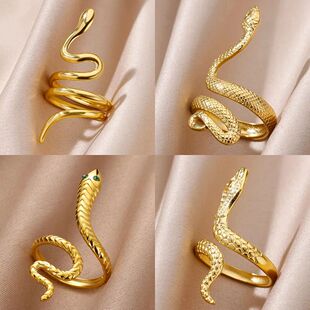 Stainless Steel Snake Rings For Women Men Gold Color Open