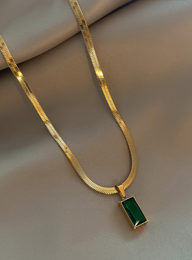 316L Stainless Steel Necklace Green Crystal Snake Bone Chain