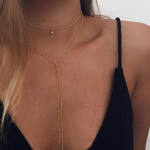 2023 Simple Gold Silver Color Chain Choker Necklace Long