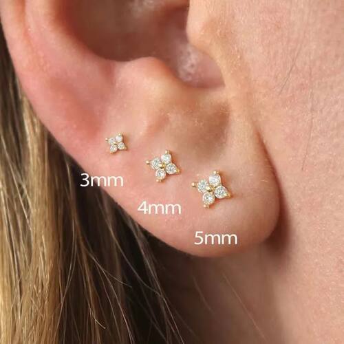 Exquisite Small Round Cubic Zirconia Flower Stud Gold Color