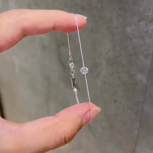 Silver Pink Rope Inlaid Shiny Zircon Bracelet for Women