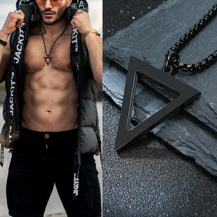 BLACK TRIANGLE NECKLACE FOR MEN STAINLESS STEEL CHAIN MENS G