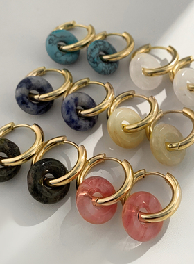 Fashion Round Circel Natural Stone Crystal Bead Earrings