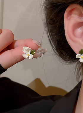 Elegant Gardenia Stud Earrings for Women Girls Sweet White