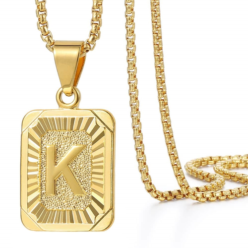 Initials Pendant Letter Necklace For Women Men Gold Color