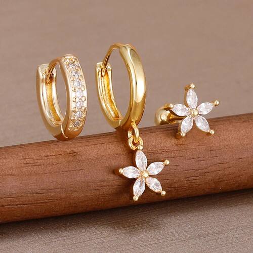 Flower Hoop Earrings Set for Women Stainless Steel Dangle