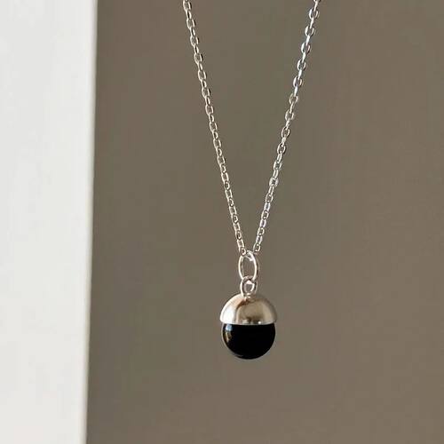 Sterling Silver Necklace Black Ball Simple Pendant Punk