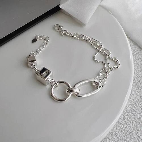 Sterling Silver Bracelet Geometric Cube Circle Punk