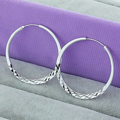 925 Sterling Silver 50MM Rhombic Pattern Hoop Earrings For