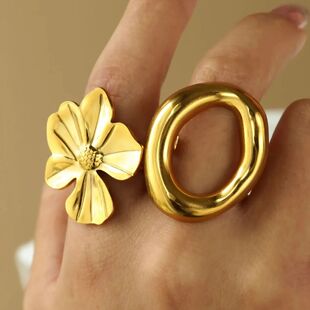 Stainless Steel Exaggerated Geometric Hollow Rings For