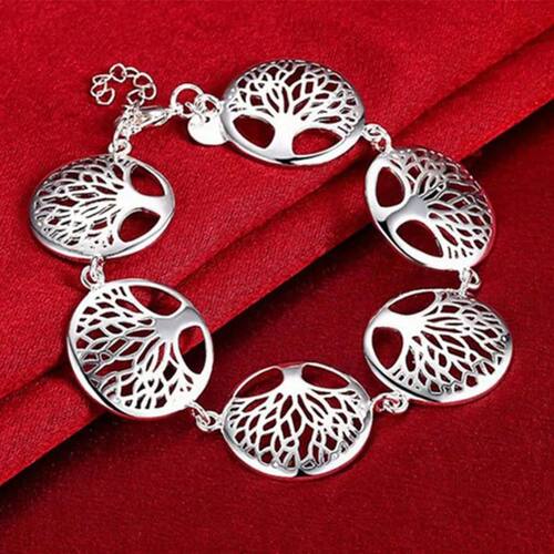 Sterling Silver Bracelet Beautiful Tree Flowers For Women