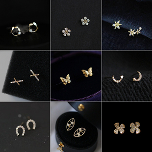 925 Silver Needles Ear Piercing Zircon Moon Butterfly