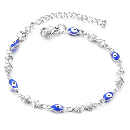Silver Color Heart Bracelet Enamel Evil Eye Fashion Women