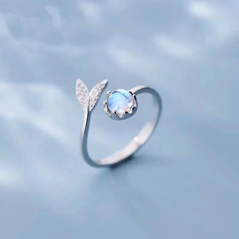 Silver Plated Mermaid Tail Moonstone Finger Ring Jewelry