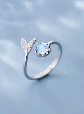 Silver Plated Mermaid Tail Moonstone Finger Ring Jewelry