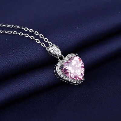 Sterling Silver Necklace For Women Round Pendent Sparkling