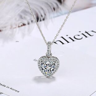 Sterling Silver Zircon Heart Pendants Necklaces For Women