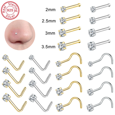 ZS 18/20G 925 Sliver Nostril Piercings Gold Plated Nose