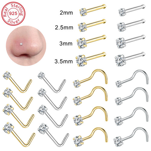 ZS 18/20G 925 Sliver Nostril Piercings Gold Plated Nose