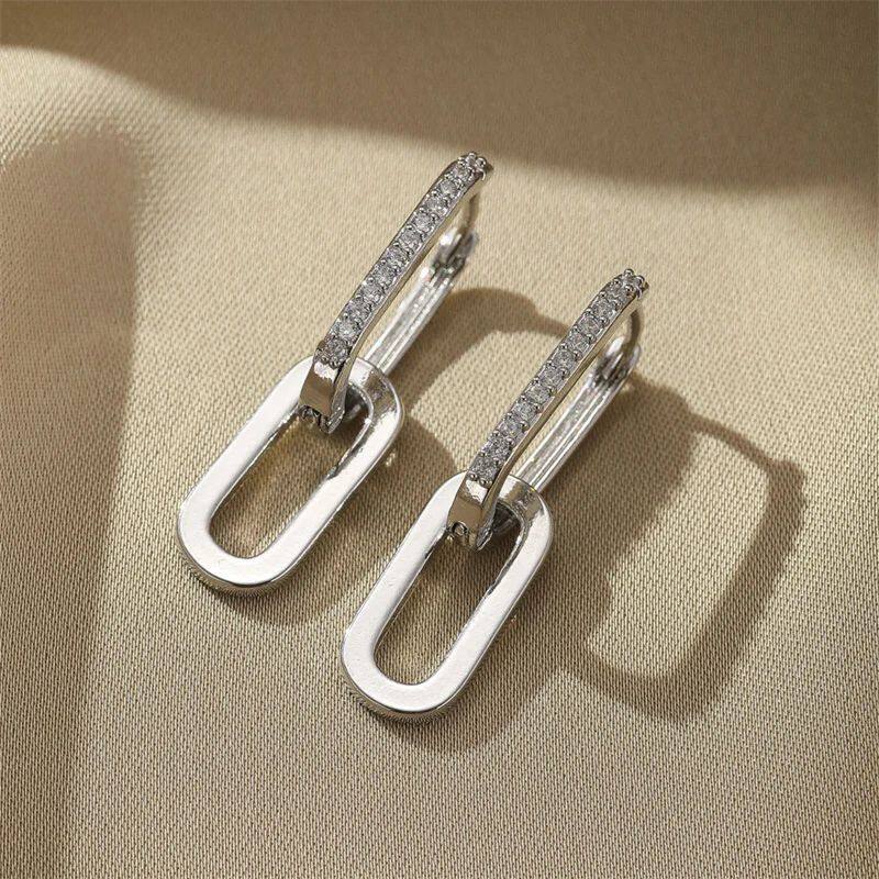 1Pair Zircon Square Hoop Earrings for Women Girls Huggie