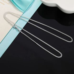 Sterling Silver 2MM 40-75cm Side Chain Necklace Men Women