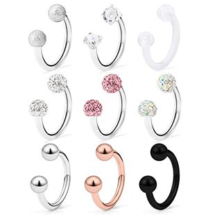 1/9PCS 16G Surgical Steel Lip Hoop Ring Crystal Cubic