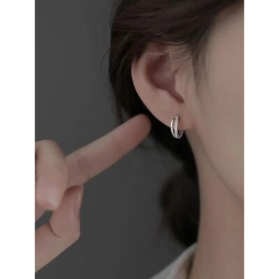 Sterling Silver hoop Earrings Temperament Simple for Women