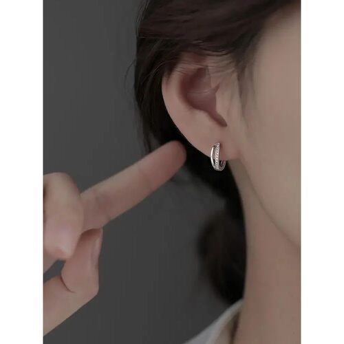 Sterling Silver hoop Earrings Temperament Simple for Women