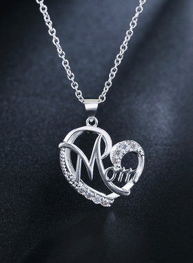 925 sterling Silver Charm MOM AAA Zircon Heart Pendant