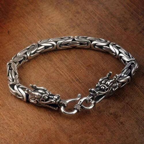 Sterling Silver Bracelet vintage Rope Side Chain Dragon
