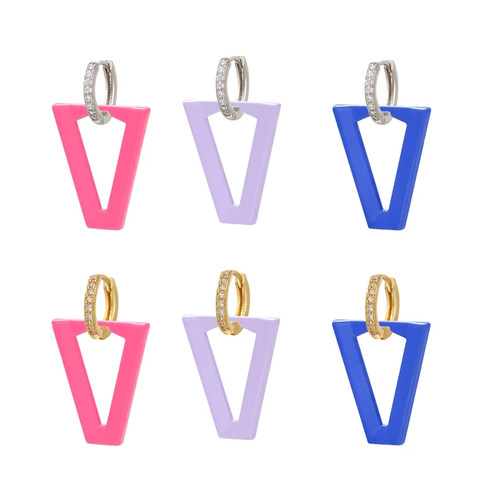 2023 Geometric triangle hoop earrings Neon Enamel women