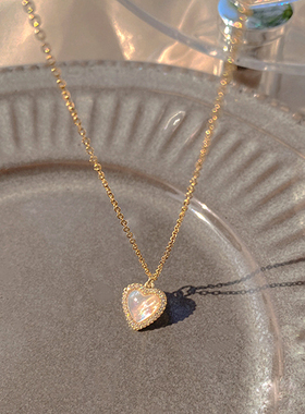 Trendy Fine 14K Real Gold Heart Shaped Opal Chain Pendant Ne