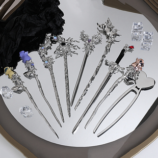 Punk Rose Flower Hair Sticks Hairpins for Women Vintage