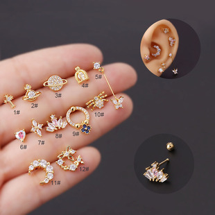 1Piece Mini Zircon Ear Piercing Earring Women Moon Saturn