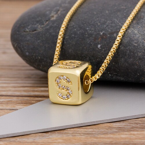 2023 Hot Sale A-Z Initials Micro Pave Copper Cube Letter