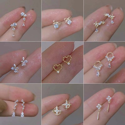 925 Silver Needle Zircon Earrings Hypoallergenic Fashion